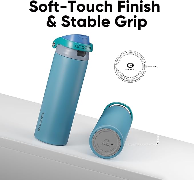 ENCOOL Leakproof Insulated Water Bottle with Straw Dual-Sip Water Bottle Bag-Safe Design for Work, Commute & Gym – Keeps Drinks Cold All Day, 18 oz, Teal Blue ENCOOL