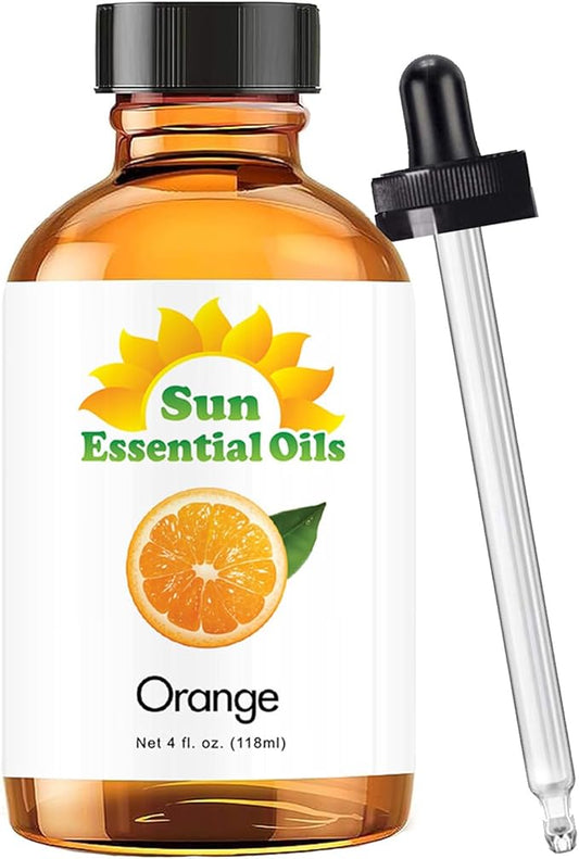 Sun Essential Oils - Sweet Orange Essential Oil 4 oz with Dropper for Diffusers, Hair, Skin Care, Aromatherapy Massage, Candle, Soap, Lotion & Cleaning Products Making, Citrus Scent for Home - Bloomnest