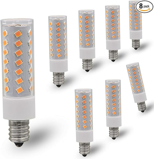 KAKEMONO E12 Dimmable LED Candelabra Bulb 6W 600lm C7 Light Bulb, 60W E12 Halogen Equivalent,2700K Warm White T6 120V for Ceiling Fan Chandelier Salt Lamp,Pack of 8 - Bloomnest