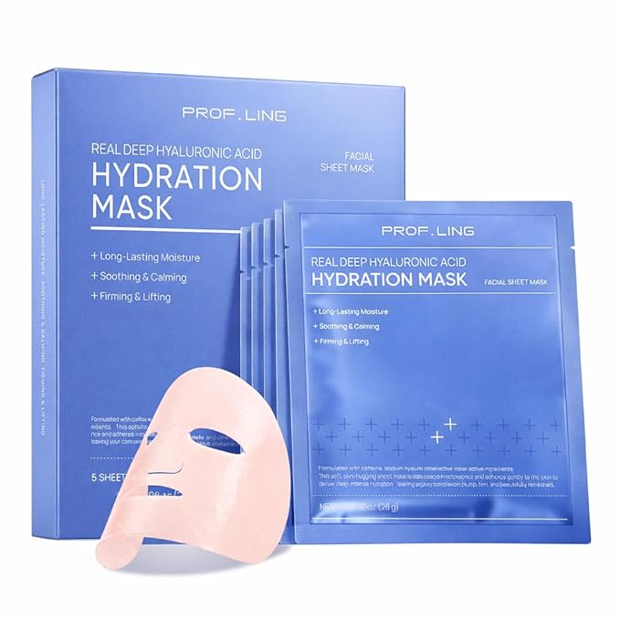 Prof. Ling Full-Spectrum Hyaluronic Acid Face Mask – Deep Hydrating, Firming & Soothing Sheet Mask for Sensitive Skin, Plumping & Anti-Wrinkle Facial Treatment-5ea - Bloomnest