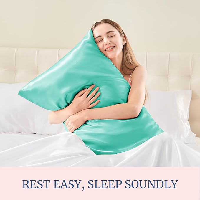 BEDELITE Satin Pillowcase for Hair and Skin, Super Soft and Cooling Similar to Silk Pillow Cases 2 Pack with Envelope Closure, Gift for Women Men(20"x26" Standard Size, Turquoise) - Bloomnest