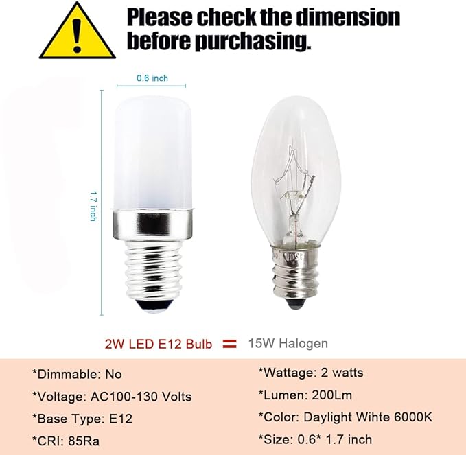 KAKEMONO E12 Dryer LED Bulb 120V for Dryer Drum, Water Ice Dispenser, Refrigerators, Night Light,2W Cool White 6000K, Non-dimmable, Pack of 4 - Bloomnest