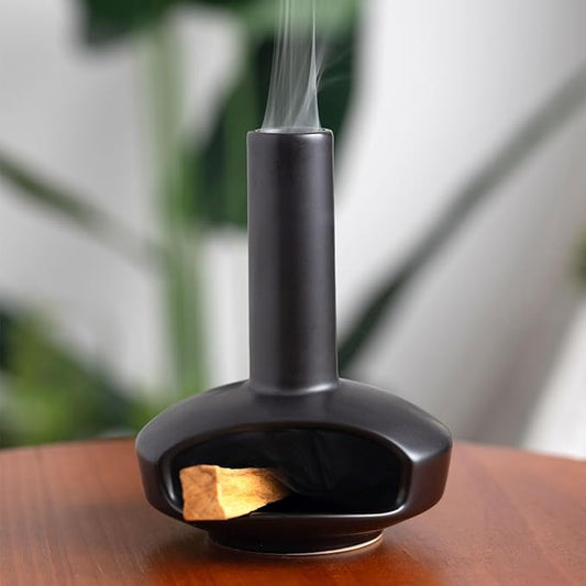 Cute Modern Palo Santo Holder, Handcrafted Mid-Century Ceramic Burner for Stick and Incense Cone, Decorative holder with Chimney Design for Yoga & Meditation Spaces, Ideal Gift for Home Decor - Bloomnest