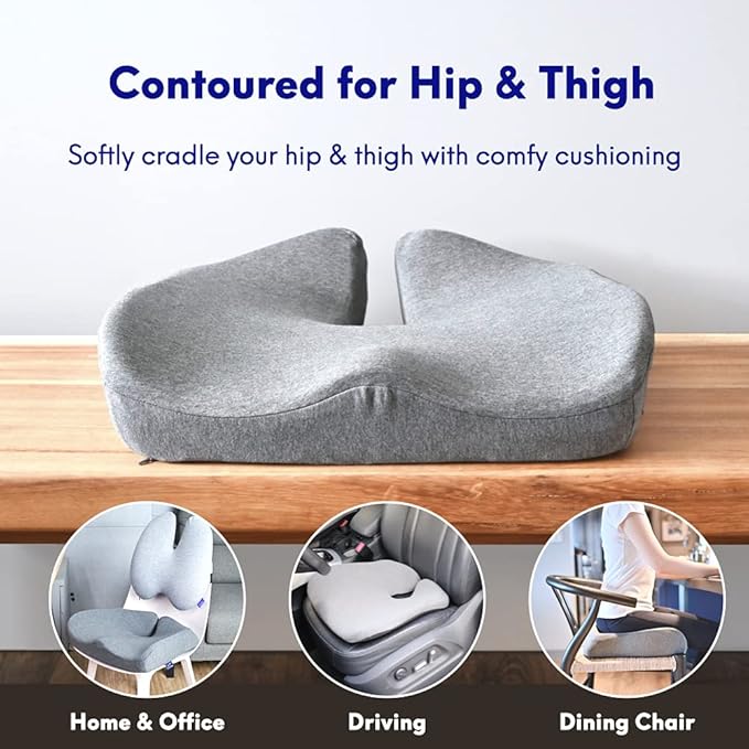 C CUSHION LAB Patented Pressure Relief Seat Cushion for Long Sitting Hours on Office/Home Chair, Car, Wheelchair - Extra-Dense Memory Foam for Hip, Tailbone, Coccyx, Sciatica - Light Grey - Bloomnest