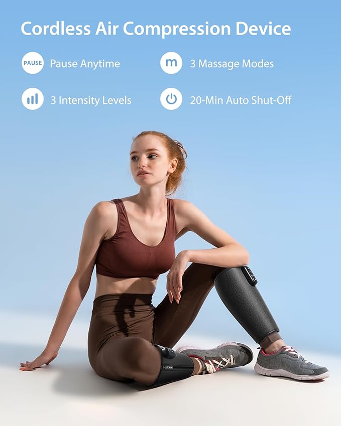 CINCOM Cordless Calf Massager for Circulation, Leg Compression Massager for Calf, Rechargeable Leg Massage with 3 Intensities 3 Modes for Pain Relief, Gifts for Women Men - Bloomnest