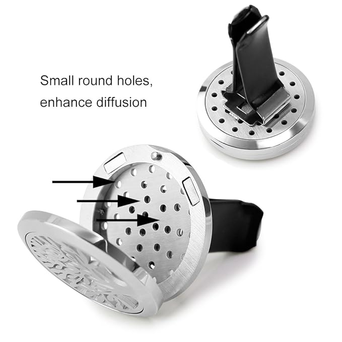 Car Air Freshener, 2PCS 30mm Car Aromatherapy Essential Oil Diffuser Stainless Steel Cars Diffuser with Vent Clip 12 Felt Pads - Bloomnest