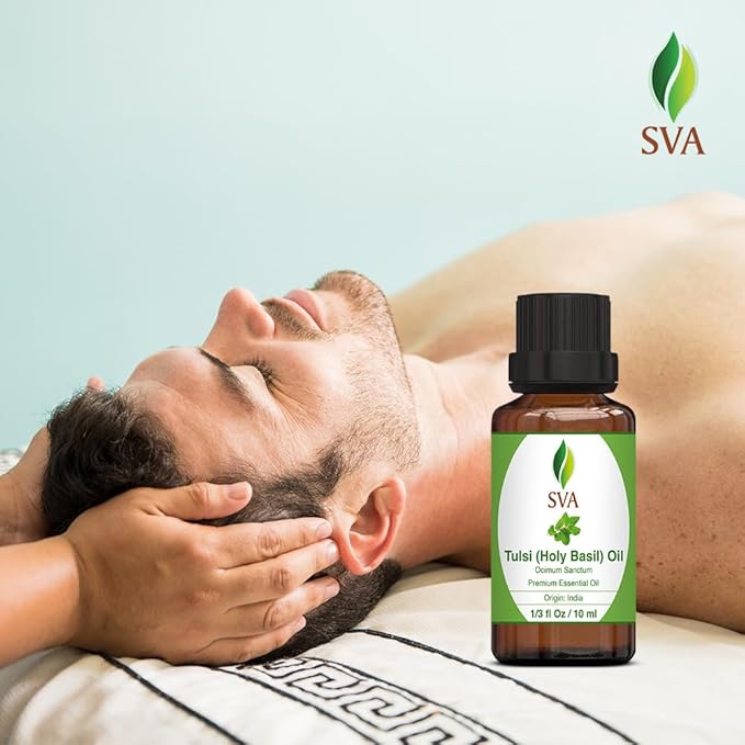 SVA Holy Tulsi Essential Oil – 1/3 Fl Oz – 100% Natural Tulsi Oil - for Diffuser, Hair Care, Face, Skin Care, Aromatherapy, Scalp and Body Massage, Soap and Candle Making - Bloomnest