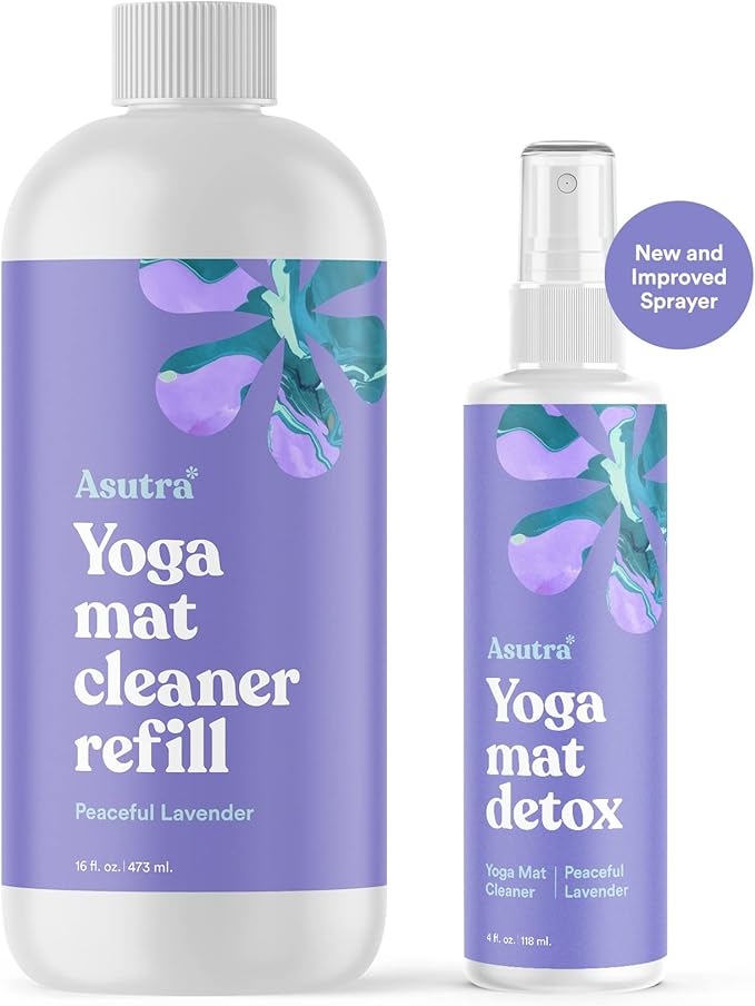 ASUTRA Yoga Mat Cleaner Spray (Peaceful Lavender), 4 fl oz - No Slippery Residue, Organic Essential Oils, Deep-Cleansing for Fitness Gear & Gym Equipment, Microfiber Towel Included - Bloomnest