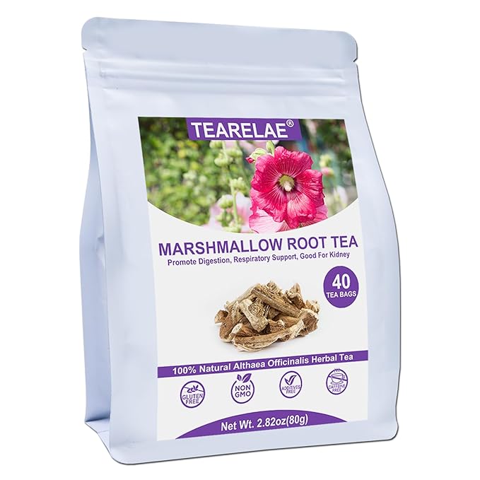 TEARELAE - Marshmallow Root Tea Bags - 2g x 40 Count - Premium Natural Cut & Sifted Althaea Officinalis - Non-GMO - Caffeine-free - Support Digestion & Respiratory - Bloomnest