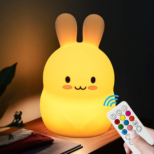Bunny Night Light for Kids Room, Light for Children's Bedroom, 9 Colors Changing Bedside Table lamp Decorative Light, Eye Caring, Adjustable Brightness & Color, Time Setting - Medium - Bloomnest