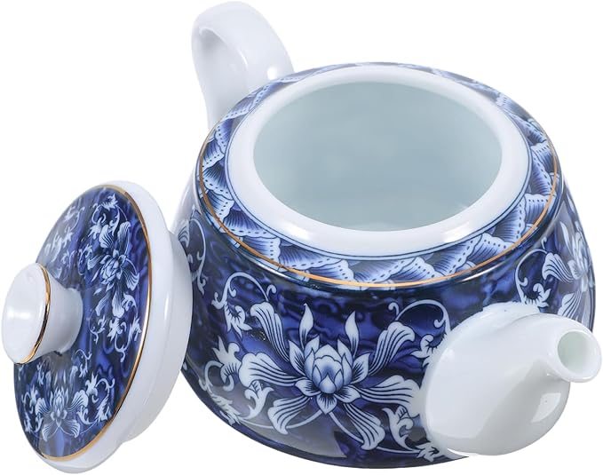 Alipis Porcelain Teapot, Blue and White Tea Pot Chinoiserie Chinese Teapot With Strainer Hole Vintage Flower Coffee Pot Pitcher For Kung Fu Tea Loose Leaf Blooming Tea, 14X7.3CM - Bloomnest