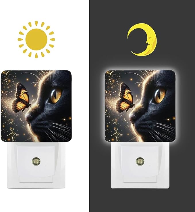 Cat Butterfly Night Light, Plug into Wall Decor Nightlights for Bedroom, Bathroom, Hallway, Kitchen, with Dusk to Dawn Light Auto Sensors LED Night Lights for Boys Girls Women Men Room Gifts - Bloomnest