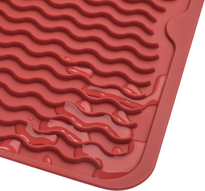 Silicone Dish Drying Mat for Multiple Usage,Easy clean,Eco-friendly,Heat-resistant Silicone Mat for Kitchen Counter or Sink,Refrigerator or drawer liner Red L 16 inches x 12 inches - Bloomnest