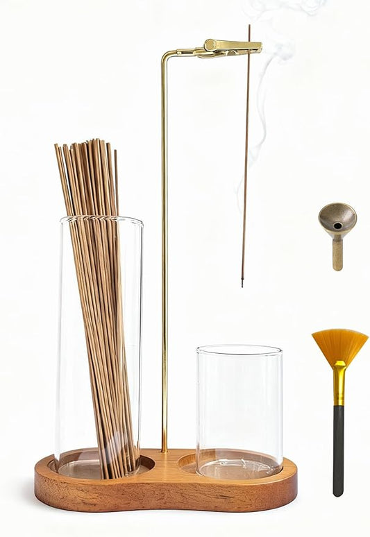 2 in 1 Glass Incense Holder & Burner with Ash Catcher – Decorative Incense Stick Holder for Aromatherapy, Yoga, Meditation - Bloomnest