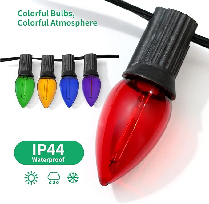 Meconard C7 Led Replacement Christmas Light Bulb, C7 Shatterproof Led Bulbs for Christmas Outdoor String Lights, E12 Candelabra Base, Commercial Grade Holiday Bulbs, Multi-Color, 25 Pack - Bloomnest