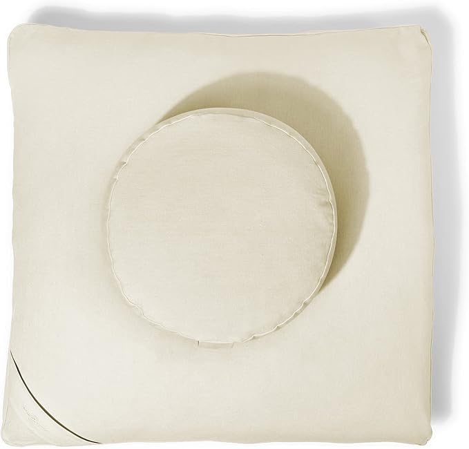 Meditation Cushion Set by renoo - Durable Comfortable Organic Cotton, Linen, Hemp - Modern Zafu Zabuton - Buckwheat Kapok Filled Floor Pillow Yoga Bolster in 15 Colors Washable Cover