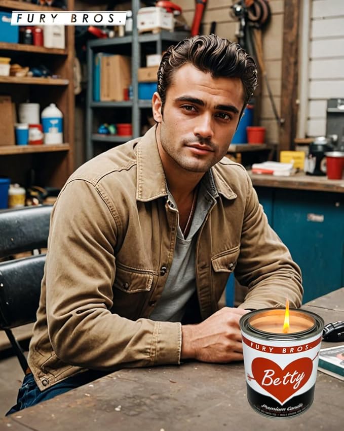 Fury Bros. Scented Candles for Men | Betty | Red Rose & White Tea | Natural Soy Wax | Hand-Poured in The USA | Long 70-80 Hour Burn (12.5 oz) | Vintage-Inspired Tin Design | Dad Home Gift - Bloomnest