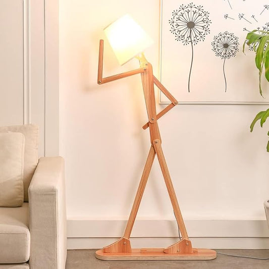 Cool Tall Floor Lamp for Living Room Bedroom Farmhouse - Corner Decorative Reading Standing Light Wood Creative Swing Arm Arc Design Gift for Kids/Boys/Girls Bedside - with LED Bulb (Ash) - Bloomnest