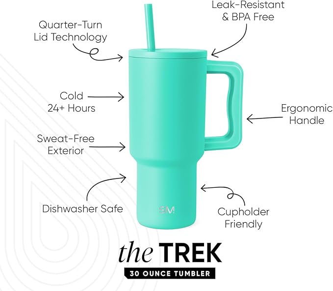 Simple Modern 30 oz Trek Tumbler with Handle and Straw Lid | Cup Holder Friendly Insulated Stainless Steel Travel Mug | Tropical Wave SimpleModern