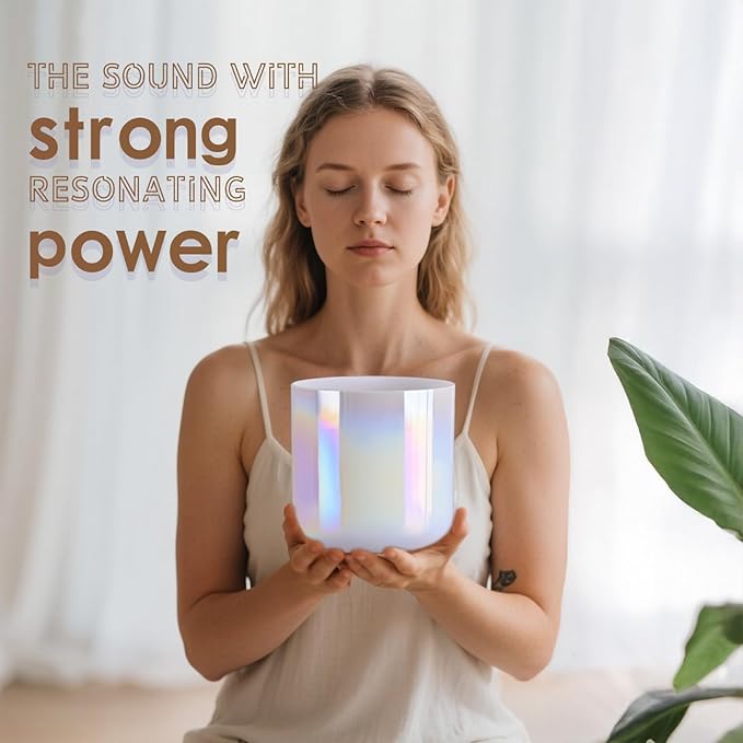 432HZ 7 inch C note Clear White Quartz Handle Crystal Singing Bowl with Mallet & O-ring - Bloomnest