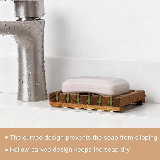 2PCS Slotted Bar Soap Holder Teak Wood by HTB, Kitchen Wooden Sponge Holder, Self Draining Soap Dish for Shower, Sink, Bathroom, Bathtub, RV - Bloomnest