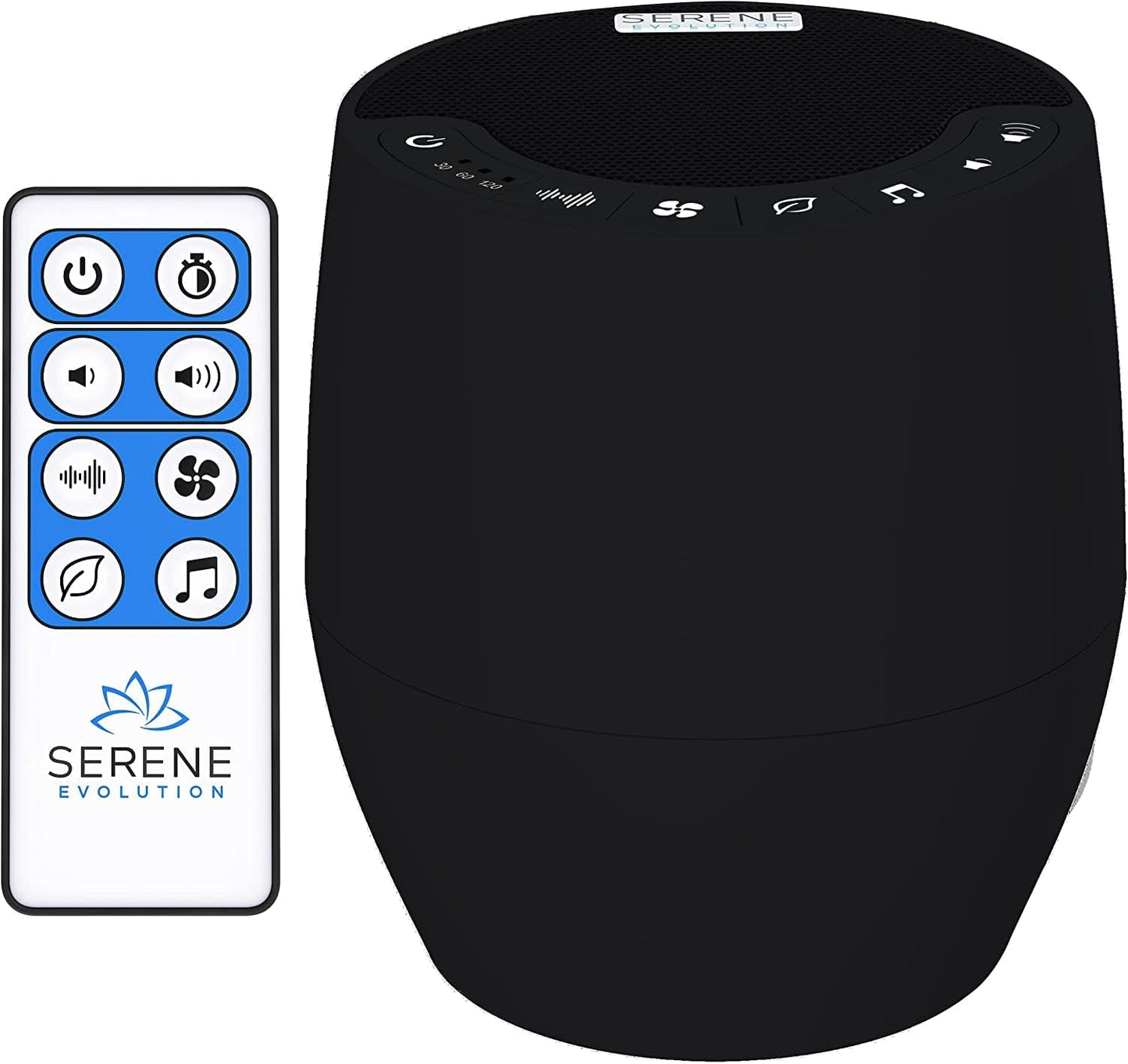Serene Evolution White Noise Machine for Adults Sleeping - Sound Machine for Sleep with 60 Soothing Sounds of Ocean, Fan, Rain, and More - Noise Machine for Office Privacy and Baby Sleep Aid - Black