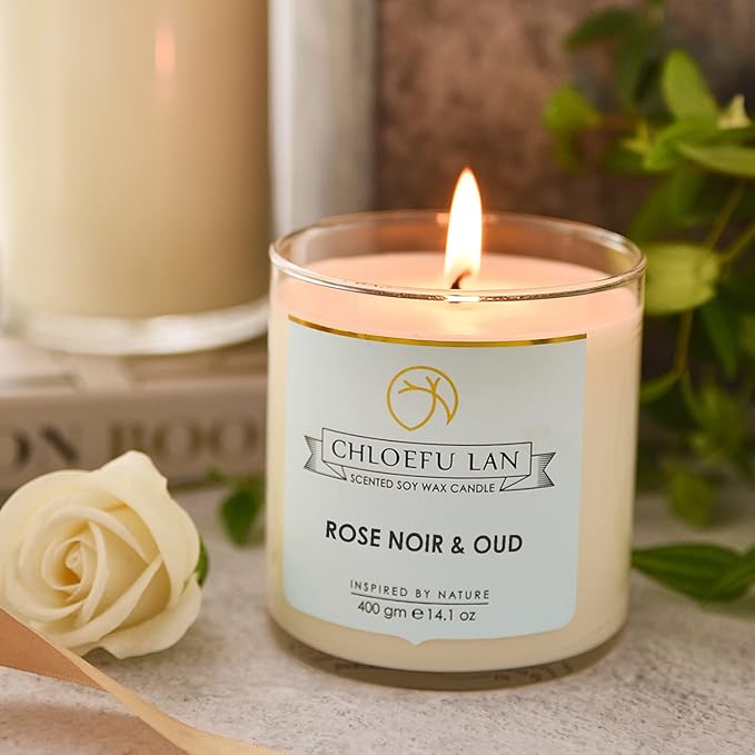 Chloefu LAN Rose Noir & Oud Scented Candle Luxury Soy Large Candle Jar 14.1 oz,100 Hours Long Lasting Burning Highly Scented Candle,Valentines Day Gifts for Her - Bloomnest