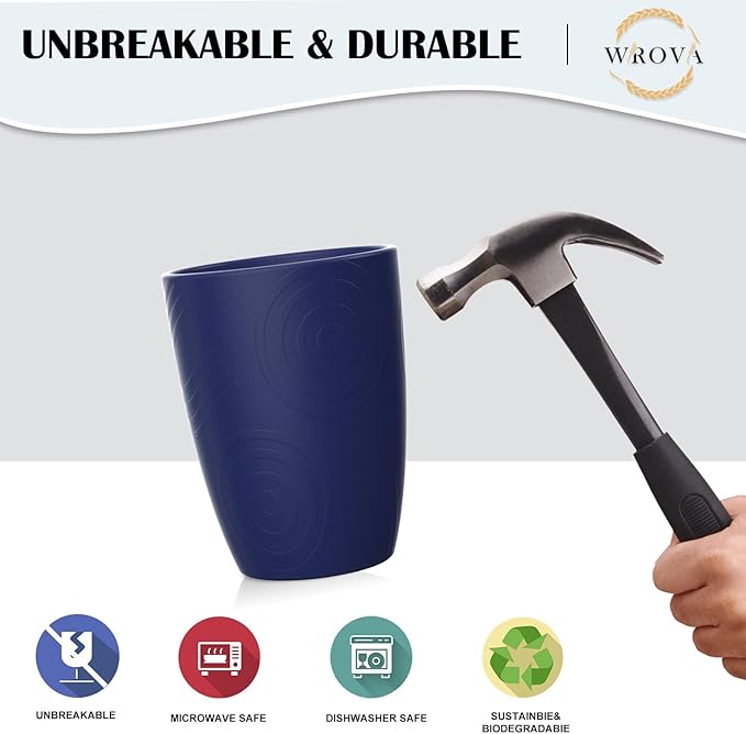 Wheat Straw Cups 8 PCS Good Alternative to Plastic Reusable Cups 12 oz Unbreakable Drinking Cup Reusable Dishwasher Safe Water Plastic Glasses - Ocean Series - Bloomnest