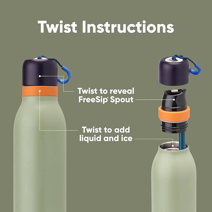Owala FreeSip Twist Insulated Stainless Steel Water Bottle with Straw for Sports and Travel, BPA-Free, 18-oz, Blue/Green (Camo Cool) Owala