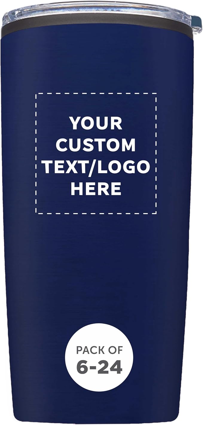 Custom Plastic Tumblers 20 oz Set of 6/12/24 Personalized Bulk Pack with Lids, Ice Coffee Tumbler, To Go Cup Insulated - Blue - Bloomnest
