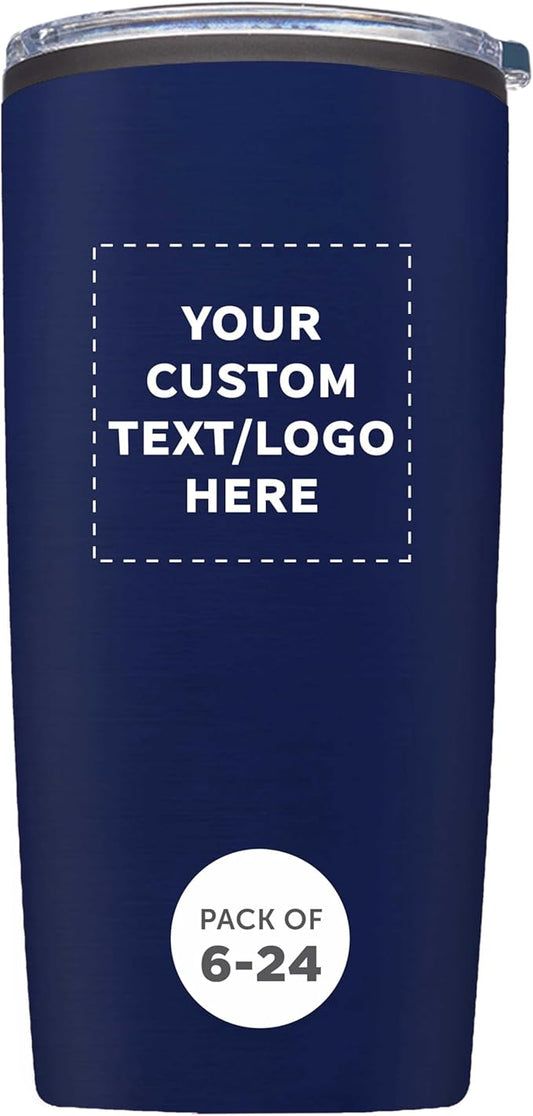 Custom Plastic Tumblers 20 oz Set of 6/12/24 Personalized Bulk Pack with Lids, Ice Coffee Tumbler, To Go Cup Insulated - Blue - Bloomnest