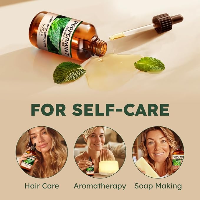 KUKKA Peppermint Essential Oils - 4 Fl Oz - for Hair, Skin, Diffuser, Aromatherapy & DIY Soap Making Scent - Bloomnest