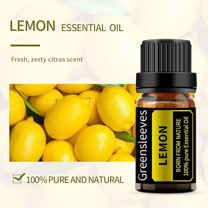 GREENSLEEVES Lemon Orange Essential Oil Set, 2 x 10ml Pure Plant-Based Fragrance Oil for Aromatherapy, Essential Oils for Diffuser, Massage, Bath Bomb, Scented Candle Soap Making GREENSLEEVES