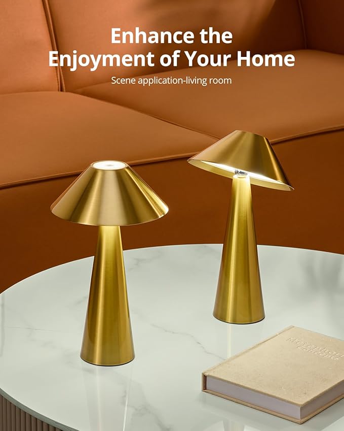 Bojim 2 Pack Rechargeable Cordless Table Lamp, Gold LED Battery Operated Wireless Table Lights, Touch for Color Changing Dimmable, IP54 Waterproof for Restaurant, Dining, Outdoor, Patio, Outside - Bloomnest