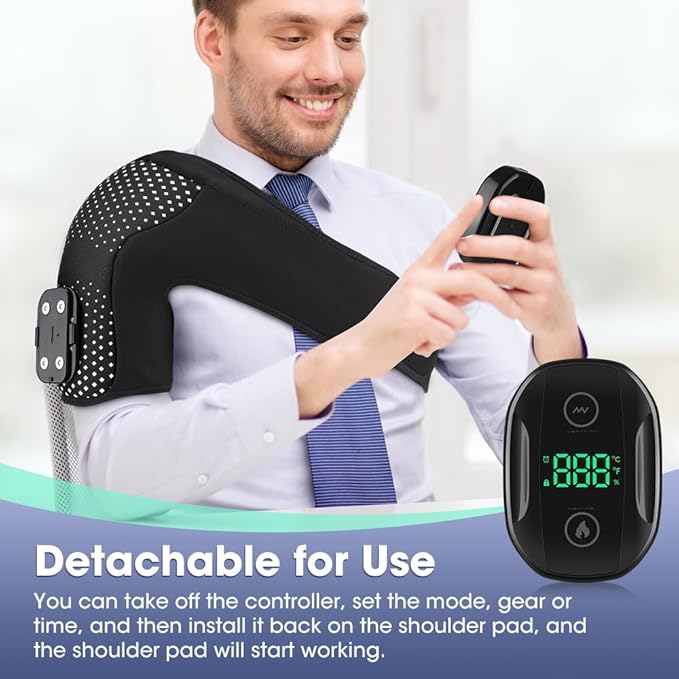 Cordless Heating Shoulder Wrap Massager Electric Heated Brace Vibeation Pad for Shoulder Neck with 3 Heat & Vibration (Black)