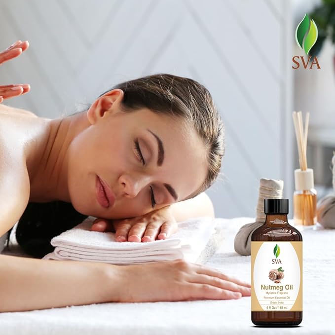 SVA Nutmeg Essential Oil – 4 Fl Oz – 100% Natural Nutmeg Oil - for Diffuser, Hair Care, Face, Skin Care, Aromatherapy, Scalp and Body Massage, Soap and Candle Making – with Dropper - Bloomnest