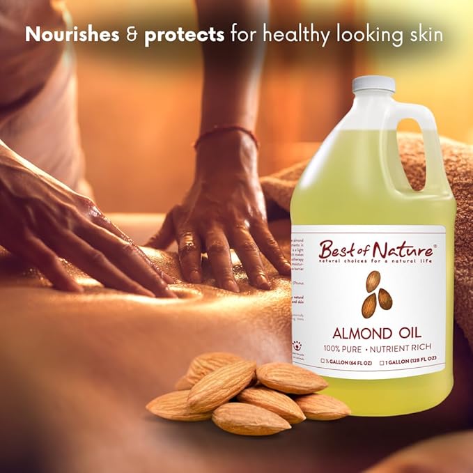 Best of Nature 100% Pure Sweet Almond Oil – Moisturizing Massage & Body Oil, Unscented for Hair, Skin, Face, Soap Making, Aromatherapy, Ideal Carrier for Essential Oils, 5 Gallon Pail (640 fl oz) - Bloomnest