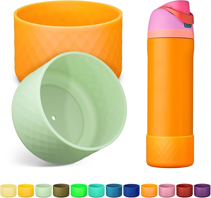 2PCS Silicone Water Bottle Boot for Owala 24oz 32oz 40oz, Anti-Slip Protective Sleeve Bottom Bumper Protector for FreeSip, Twist, and Flip Stainless Steel Water Bottles Alwenid