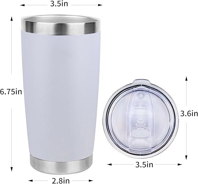 20oz Stainless Steel Tumbler Bulk with Lid, Travel Mug - Double Wall Vacuum Powder Coated Cup - White, 6 Pack - Bloomnest