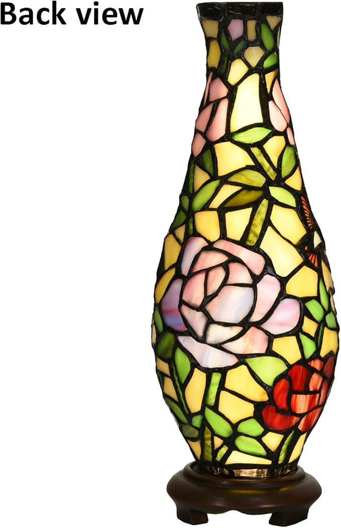 A0010 Tiffany Style Vase Table Lamp LED with 3 Lighting Modes and 10 Brightness Dimming, Handmade Stained Glass Accent Lamp for Bedside Livingroom Bedroom Home Decoration - Bloomnest