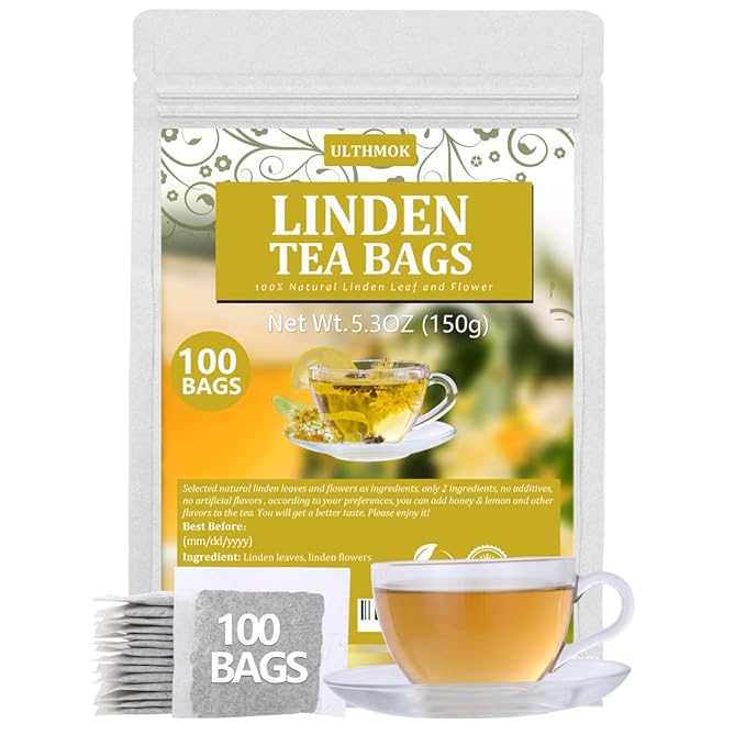 Premium 100 Linden Tea Bags, Made with 100% Natural Linden Tilo Leaves & Flowers, Support Respiratory & Boost Immune System, Caffeine Free. - Bloomnest