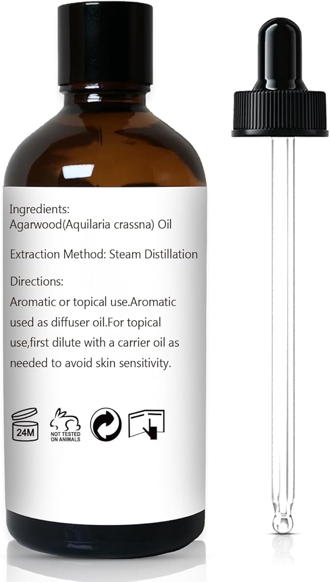 Agarwood Essential Oil 3.38oz/100ml, Pure Qud Oil for Relaxation, Meditation, SPA, Aromatherapy Diffuser - Bloomnest