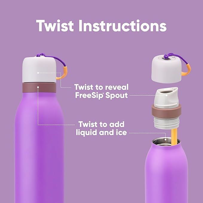 Owala FreeSip Twist Insulated Stainless Steel Water Bottle with Straw for Sports and Travel, BPA-Free, 18-oz, Purple (California Grapevine) Owala