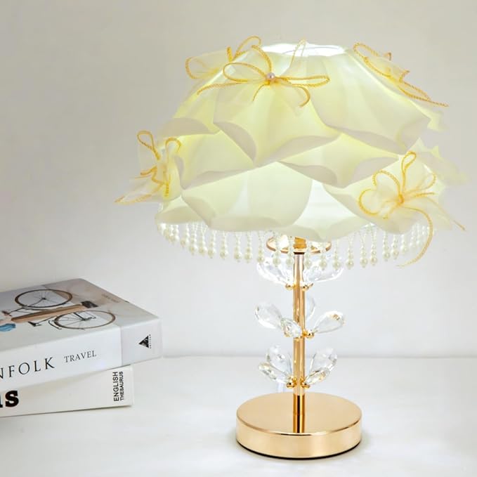 Cute White Table Lamp Girls Bedroom Modern Bow Desk Lamp Crystal Princess Bedside Light for Living Room Wedding Deco Study Room Entry Office - Bloomnest