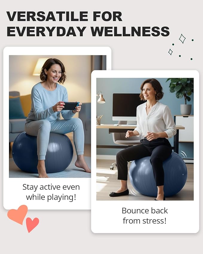 Trideer Exercise Ball for Yoga, Pilates & Fitness – Stability Ball Equipment for Home Gym & Office Chair, Core & Balance Training Accessories, Physical Therapy Equipment, Quick Pump Included, 5 Sizes - Bloomnest