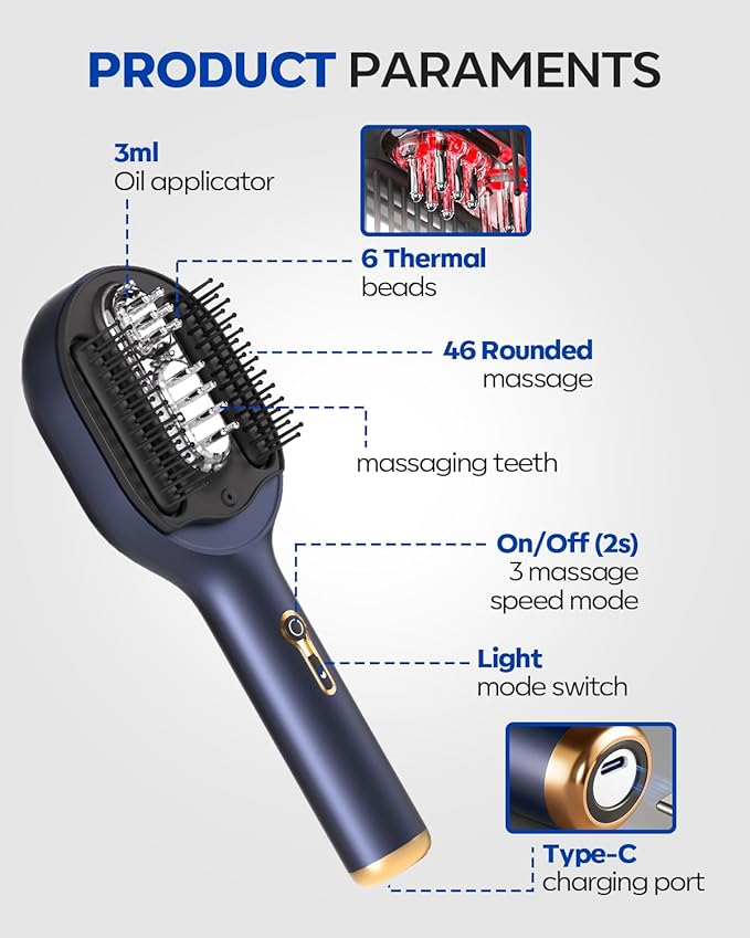 3-in-1 Hair Scalp Massager with Hair Oil Applicator, Electric Head Massager for Home Spa, IPX6 Waterproof 2500mAh Scalp Brush, Detangling Hair Comb -Ideal Gift for Women & Men Bloomnest