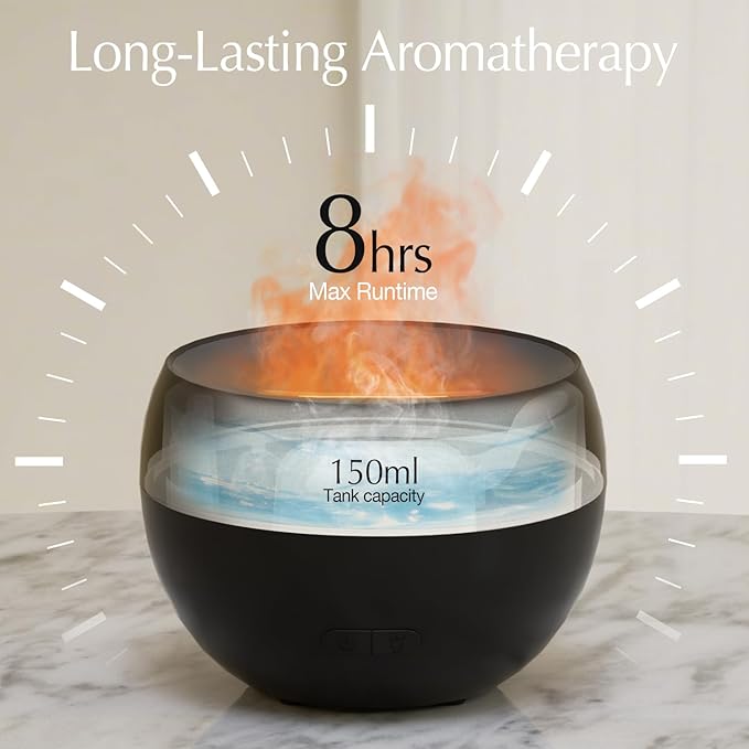 SALKING 2 Pack Flame Essential Oil Diffusers for Home, 150ml Fire Ultrasonic Diffusers for Essential Oils, Aromatherapy Diffuser with Auto-Off Function for Home, Office, Bedroom, Gift (White & Black) - Bloomnest