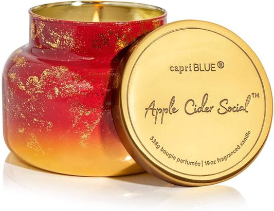 Capri Blue Scented Candles - Glimmer Collection - Ombre Glass Candle Holder - Luxury Apple Candles for Women & Men - Signature Jar in Cranberry Red and Gold (Apple Cider Social, 19 oz) - Bloomnest