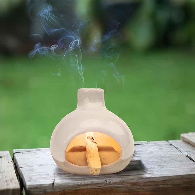 Palo Santo Holder-Mini Chimenea Incense Burner for Wood Sticks, Sage, Cones, Palo Santo Burner for Yoga Meditation Room Home Decor (Sand) GRAMSTORMAX