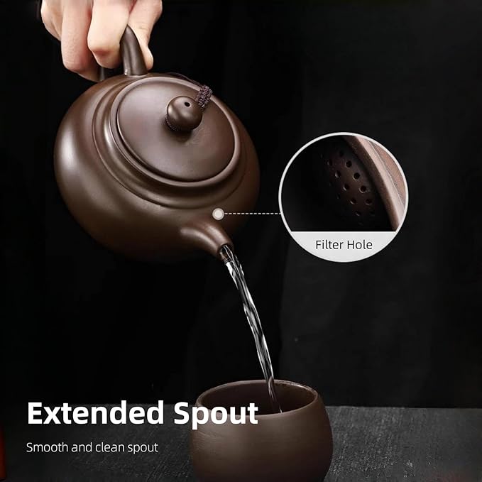 Yixing Purple Clay Tea Pot, Chinese Handmade Xishi Teapot, Pottery Zisha Sand Mud Kungfu Tea Set Kettle 14oz Zini - Bloomnest